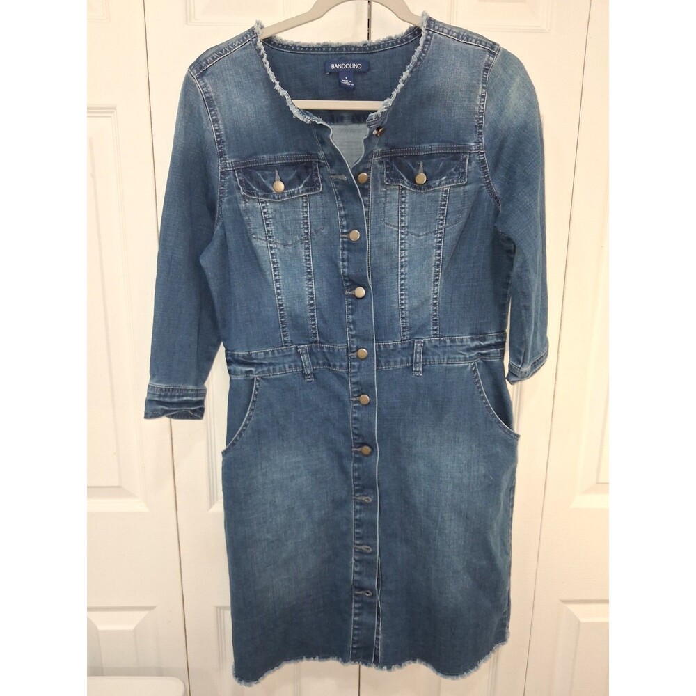 Bandolion Denim Shirt Dress Button Front Frayed Hem Western, Boho, and Coastal